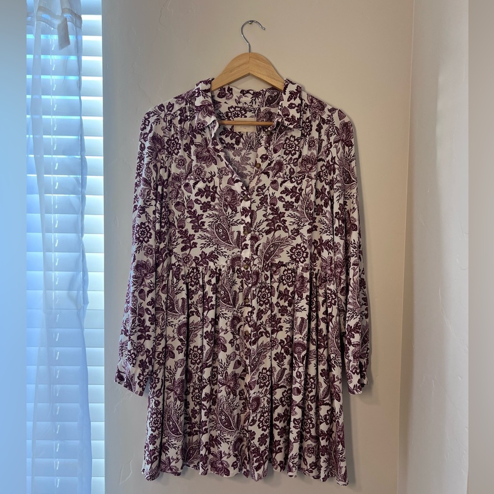 Sezane Burgundy Floral Long Sleeve Dress